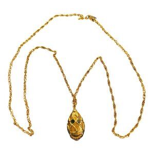 Joan Rivers Classics Collections Gold Faberge Easter Egg Pendant w/Necklace 28”